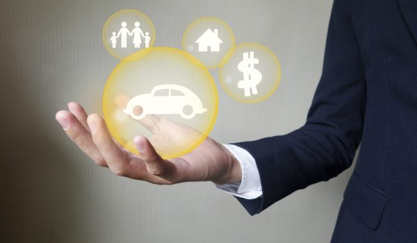 Businessman holding protect car , insurance concept